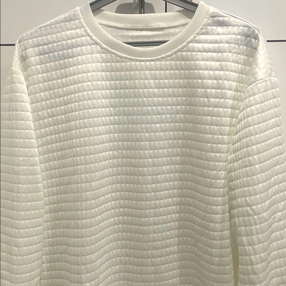 White Quilted Thick Textured Crew Neck Long Sleeve Warm Sweatshirt Size 2XL